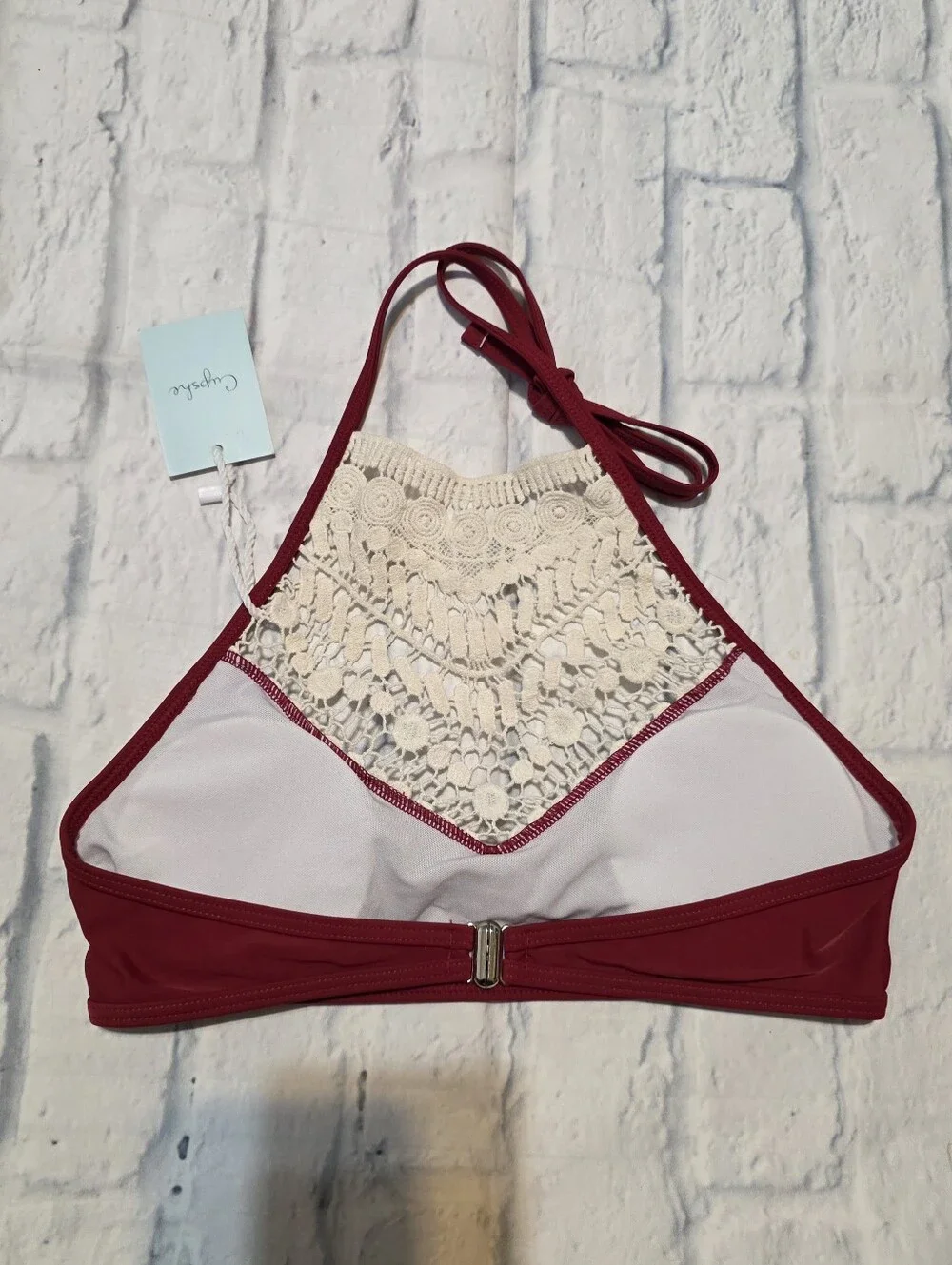 Cupshe Red Trim Crochet Bikini Top - White & Red